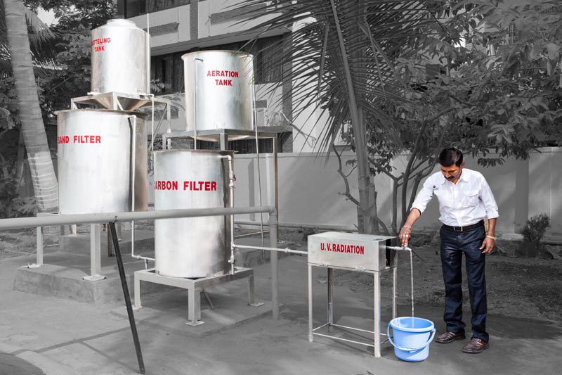 Treated blackwater being drawn from SET plant attached to the biogas digester at the community toilet-cum-bath complex constructed by Sulabh International in Shirdi, Maharashtra
